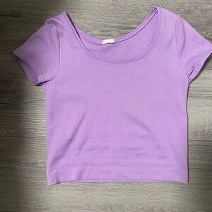 Athleta Lavender Ribbed Short Sleeve Crop Top